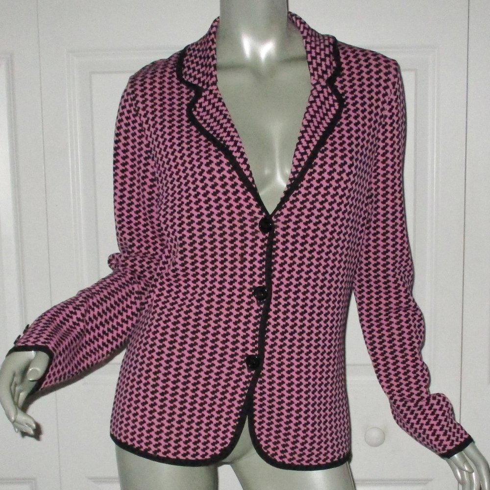 BCBG MAX AZRIA Pink & Black Houndstooth Check Jacket